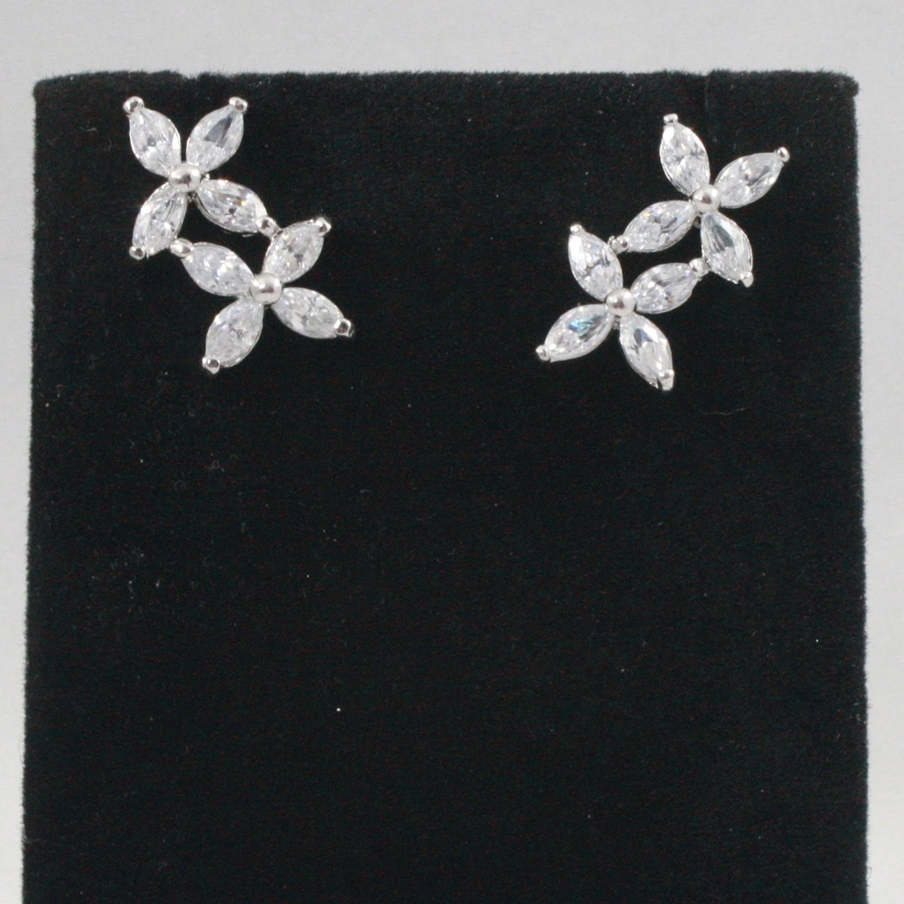 CZ Stacked ladder flower earrings - Picture 5 of 7
